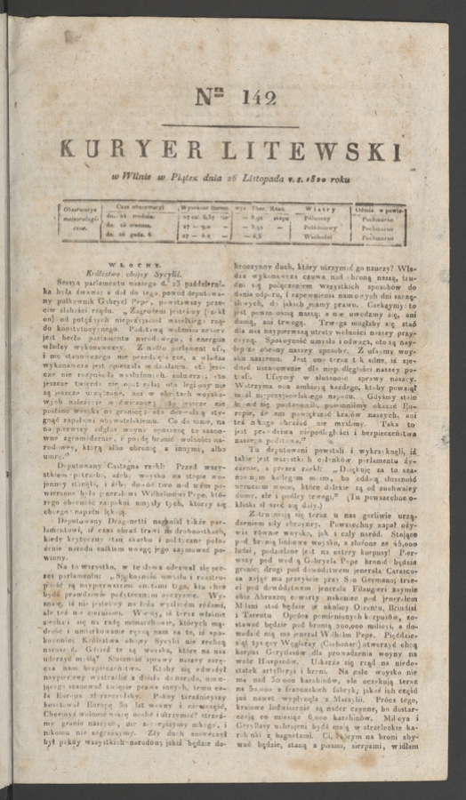 Kuryer Litewski. 1820, numer&nbsp;142