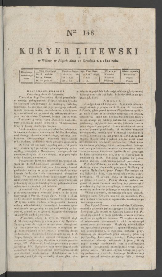 Kuryer Litewski. 1820, numer&nbsp;148