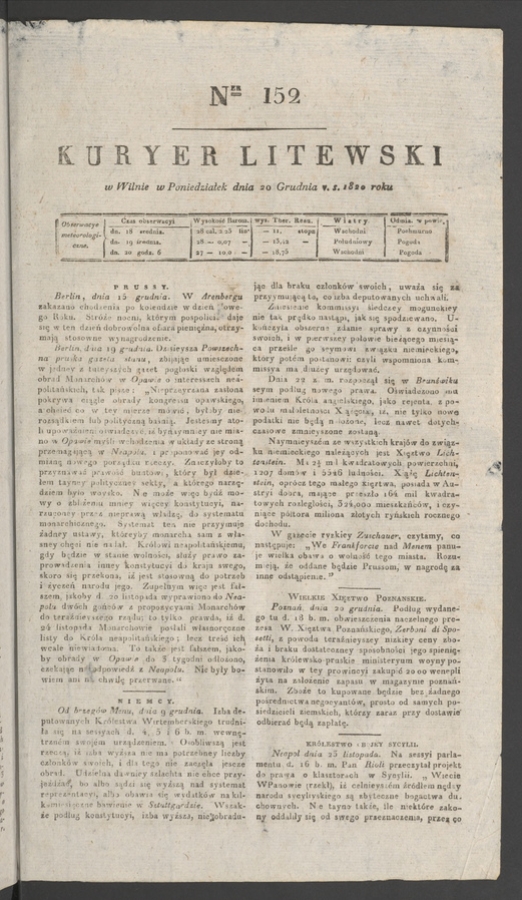 Kuryer Litewski. 1820, numer&nbsp;152