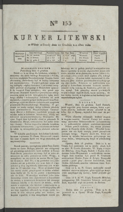 Kuryer Litewski. 1820, numer&nbsp;153