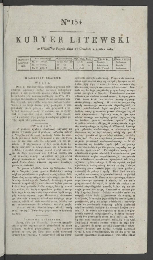 Kuryer Litewski. 1820, numer&nbsp;154
