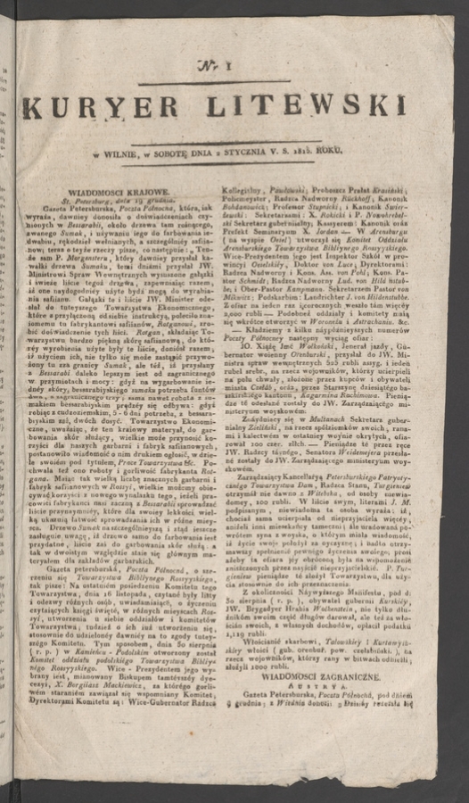 Kuryer Litewski. 1815, numer&nbsp;1