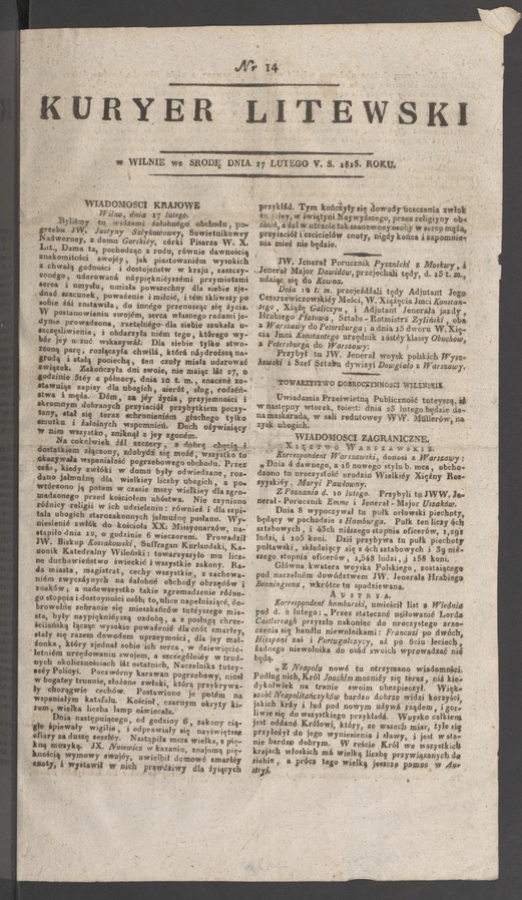 Kuryer Litewski. 1815, numer&nbsp;14