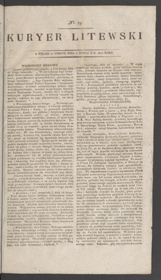 Kuryer Litewski. 1815, numer&nbsp;19