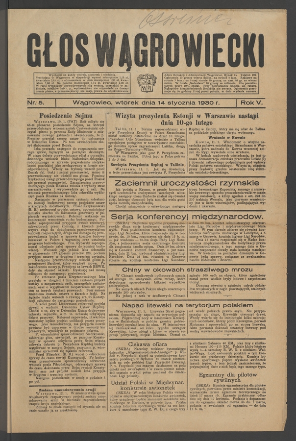 Głos Wągrowiecki. Rok&nbsp;5, 1930, numer&nbsp;5