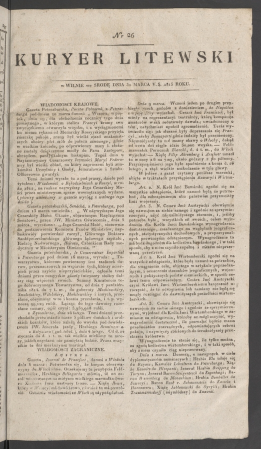 Kuryer Litewski. 1815, numer&nbsp;26