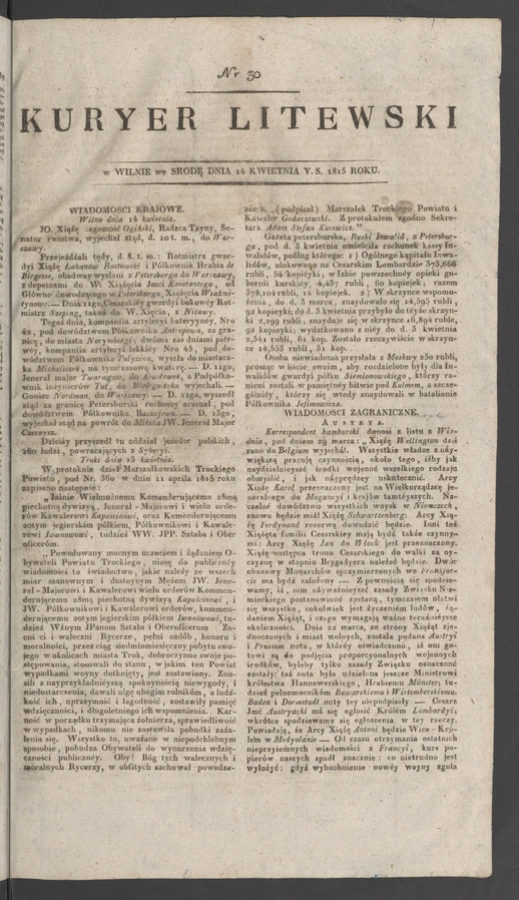 Kuryer Litewski. 1815, numer 30
