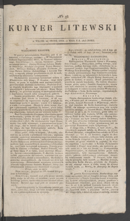 Kuryer Litewski. 1815, numer&nbsp;38