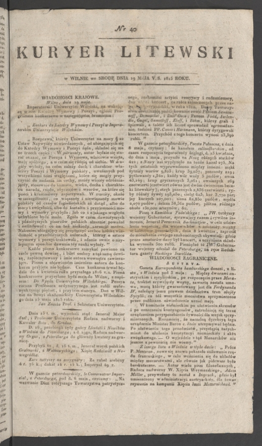 Kuryer Litewski. 1815, numer&nbsp;40
