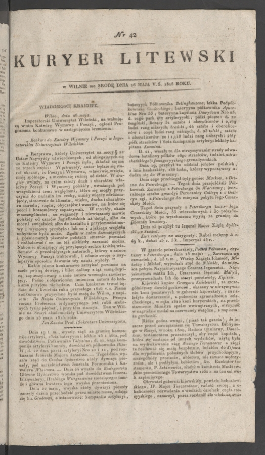 Kuryer Litewski. 1815, numer&nbsp;42