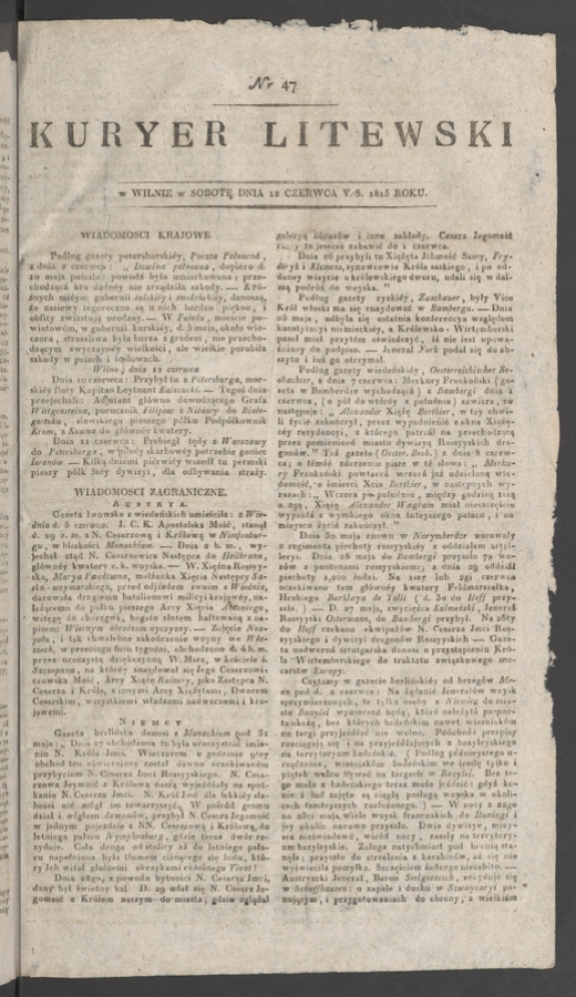 Kuryer Litewski. 1815, numer&nbsp;47