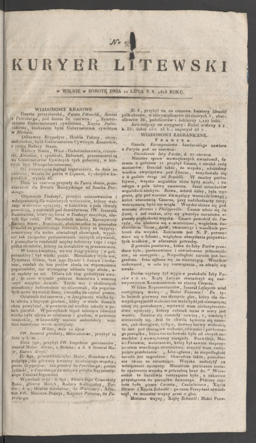 Kuryer Litewski. 1815, numer&nbsp;55