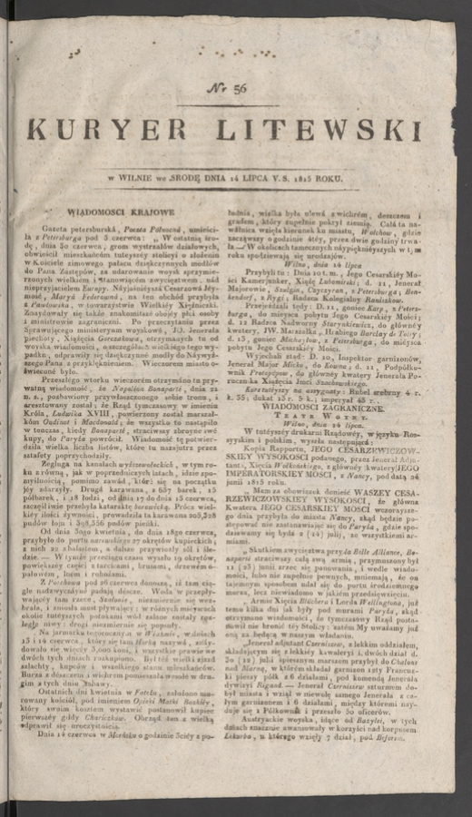 Kuryer Litewski. 1815, numer&nbsp;56