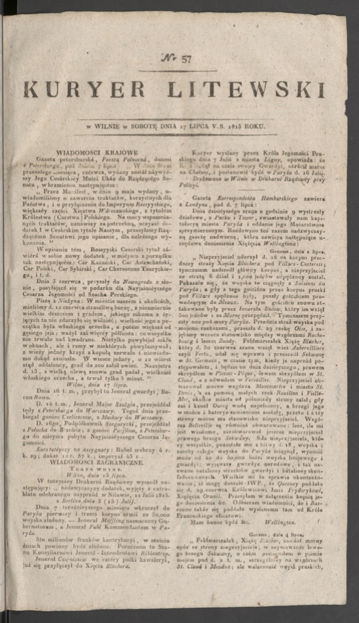 Kuryer Litewski. 1815, numer&nbsp;57