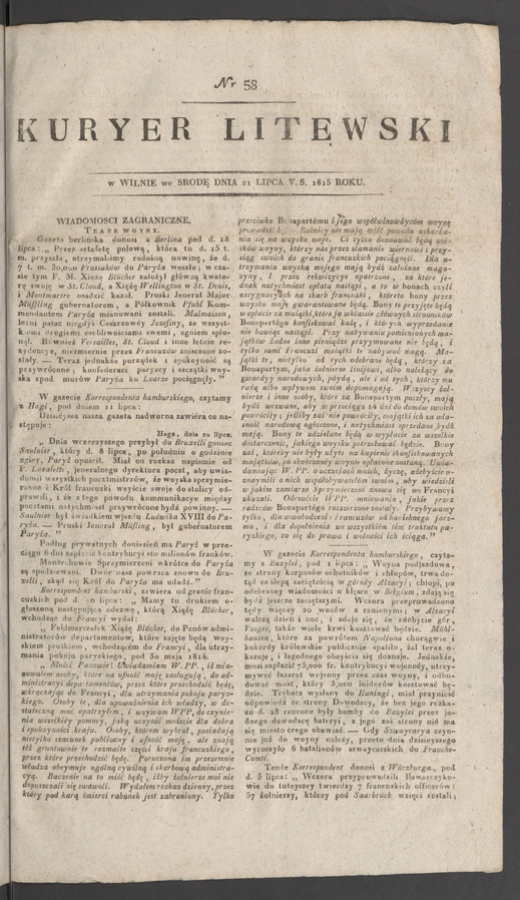 Kuryer Litewski. 1815, numer 58