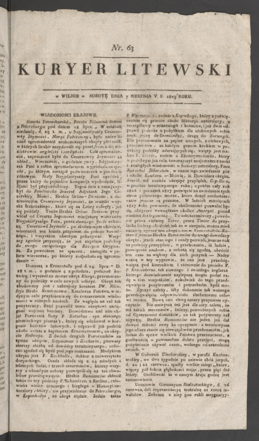 Kuryer Litewski. 1815, numer&nbsp;63