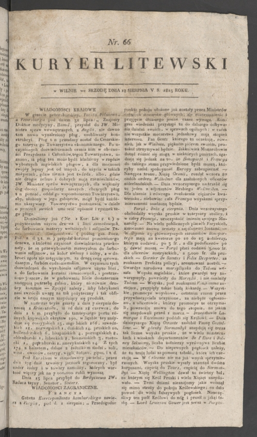 Kuryer Litewski. 1815, numer&nbsp;66
