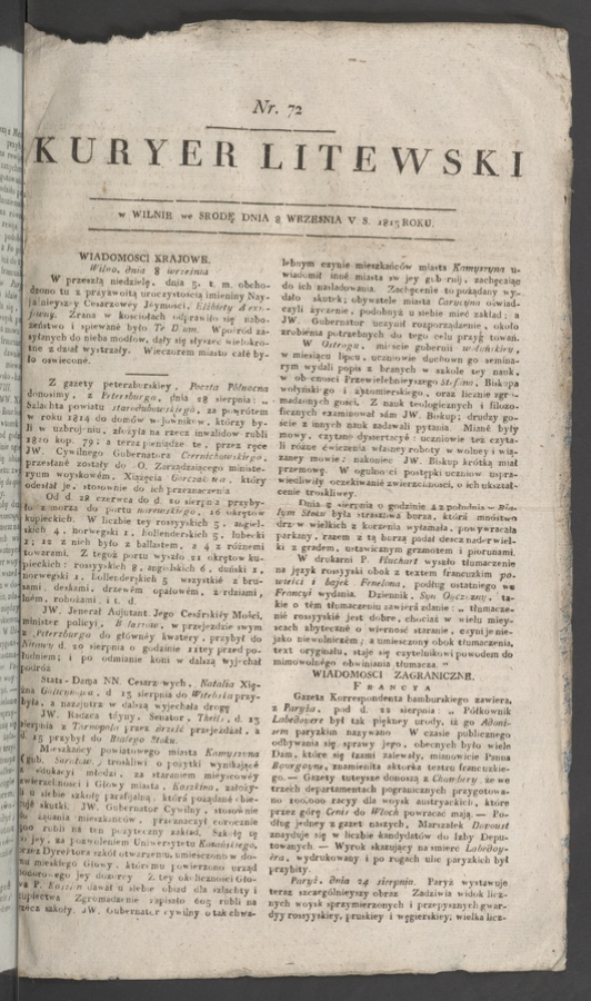 Kuryer Litewski. 1815, numer&nbsp;72