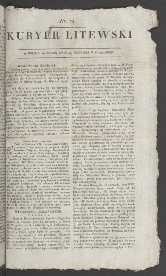 Kuryer Litewski. 1815, numer&nbsp;74