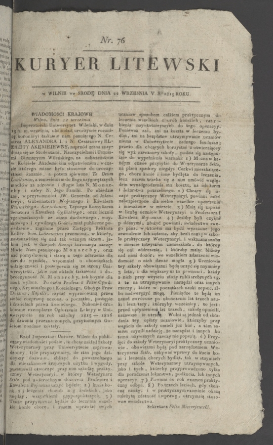 Kuryer Litewski. 1815, numer&nbsp;76