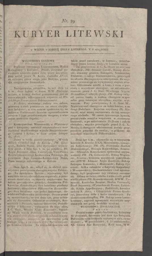 Kuryer Litewski. 1815, numer&nbsp;89