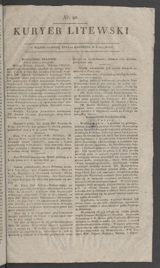 Kuryer Litewski. 1815, numer&nbsp;90