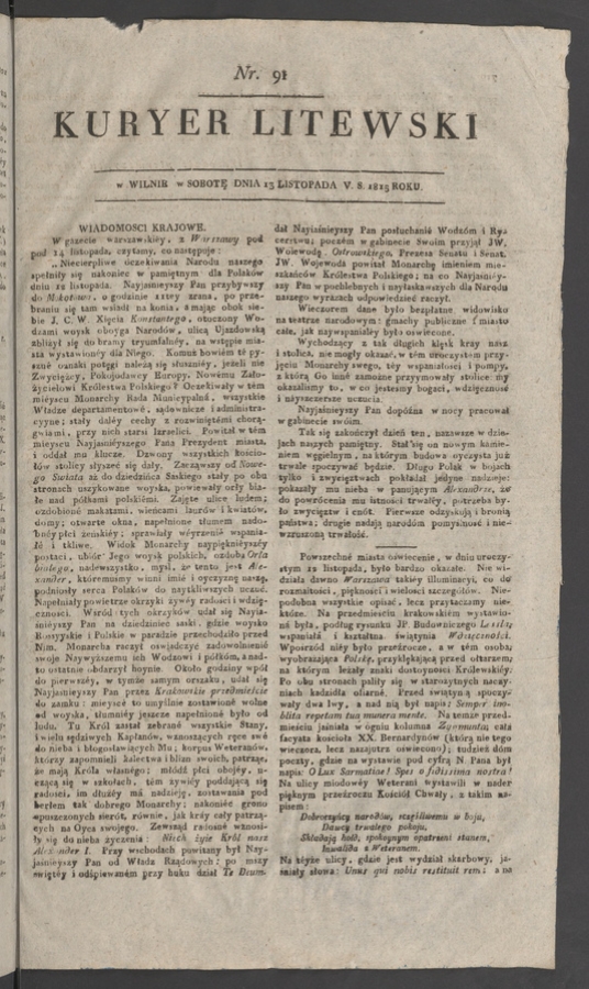 Kuryer Litewski. 1815, numer&nbsp;91