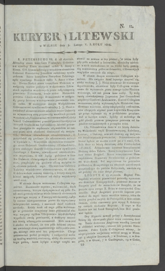 Kuryer Litewski. 1808, numero 12