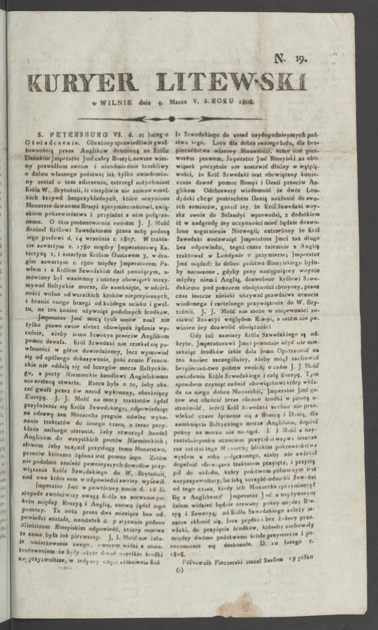 Kuryer Litewski. 1808, numero 19
