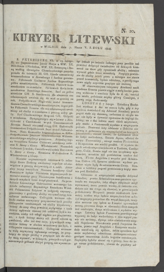 Kuryer Litewski. 1808, numero&nbsp;20