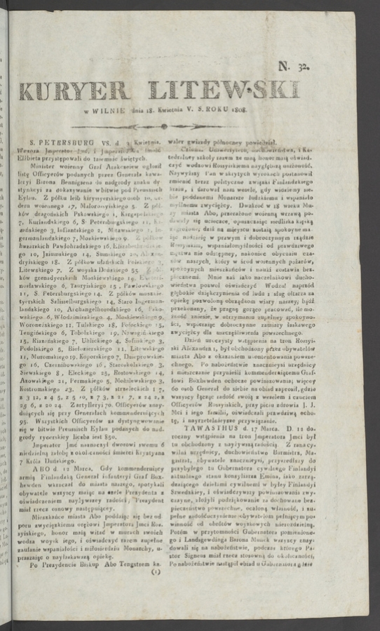 Kuryer Litewski. 1808, numero&nbsp;32
