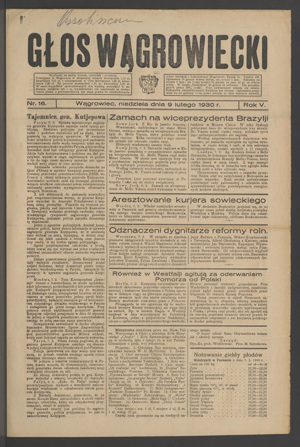 Głos Wągrowiecki. Rok&nbsp;5, 1930, numer&nbsp;16