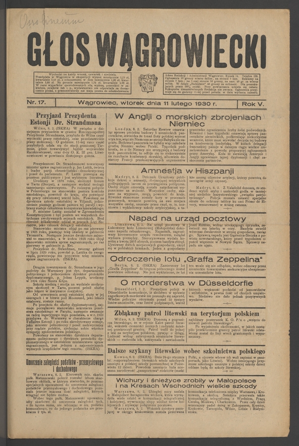 Głos Wągrowiecki. Rok&nbsp;5, 1930, numer&nbsp;17