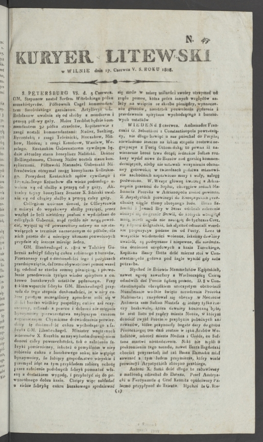 Kuryer Litewski. 1808, numero&nbsp;49