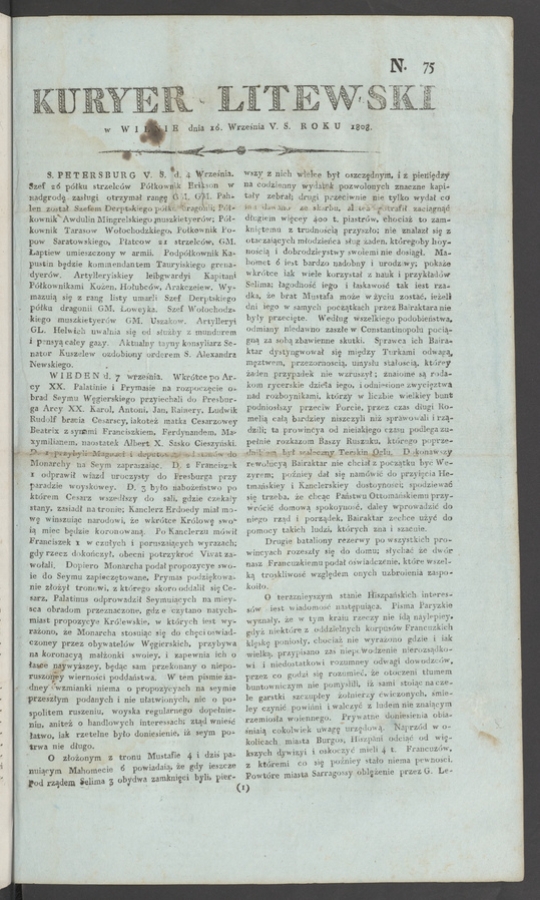 Kuryer Litewski. 1808, numero&nbsp;75