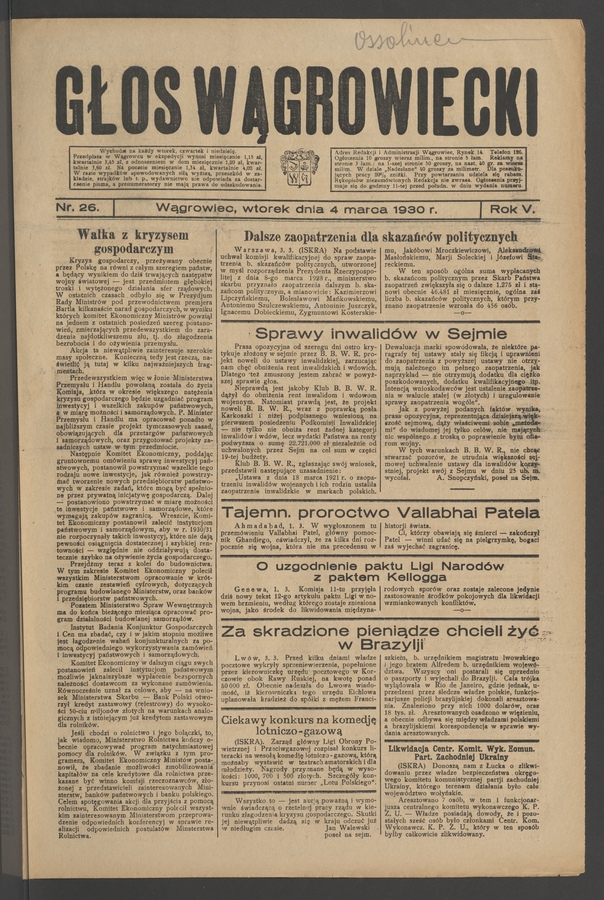 Głos Wągrowiecki. Rok&nbsp;5, 1930, numer&nbsp;26