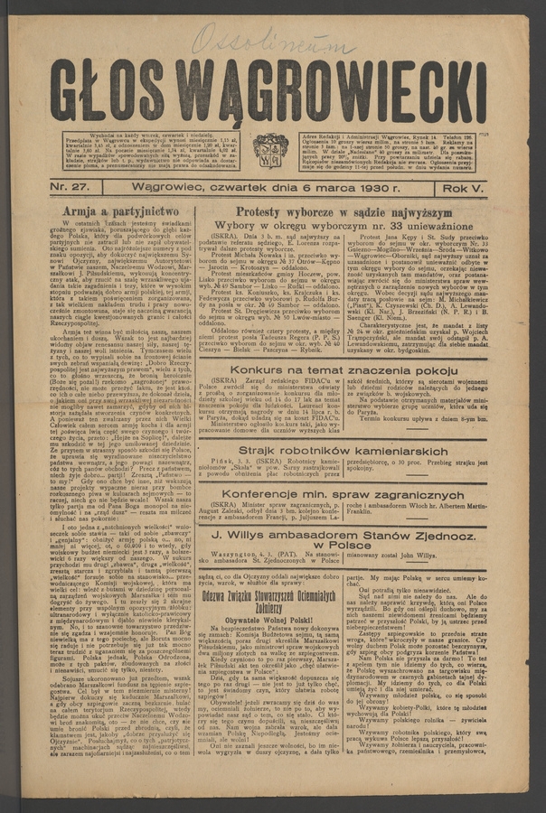 Głos Wągrowiecki. Rok 5, 1930, numer 27
