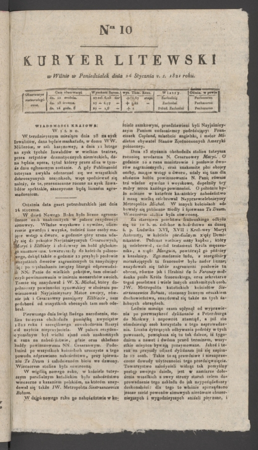 Kuryer Litewski. 1821, numer 10