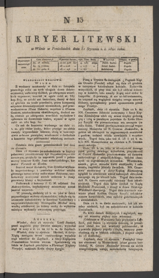 Kuryer Litewski. 1821, numer&nbsp;13