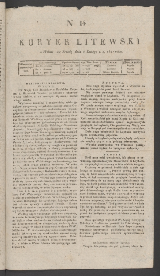 Kuryer Litewski. 1821, numer&nbsp;14