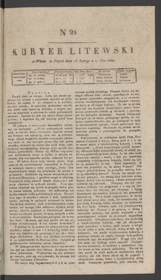 Kuryer Litewski. 1821, numer&nbsp;24