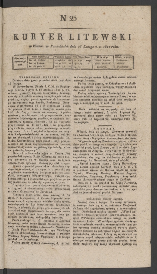 Kuryer Litewski. 1821, numer 25