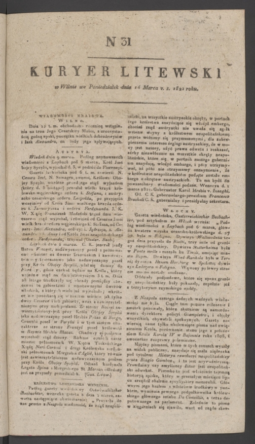 Kuryer Litewski. 1821, numer&nbsp;31
