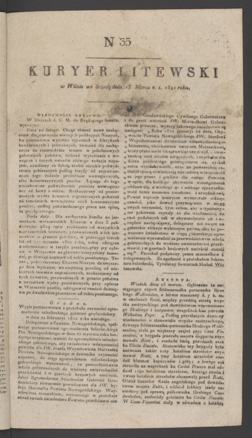 Kuryer Litewski. 1821, numer&nbsp;35