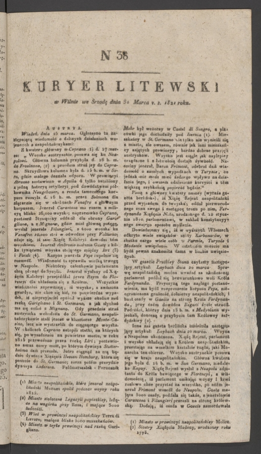 Kuryer Litewski. 1821, numer 38