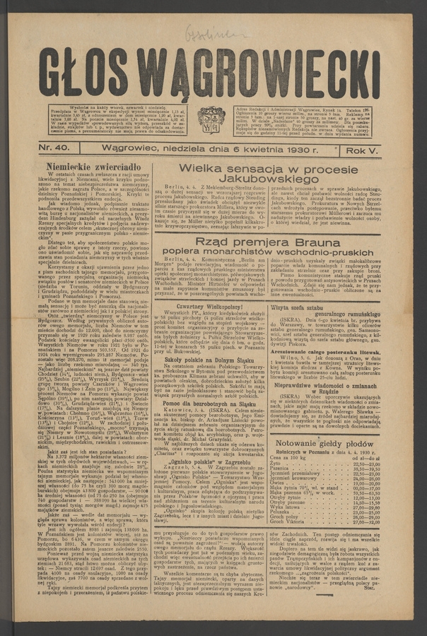 Głos Wągrowiecki. Rok&nbsp;5, 1930, numer&nbsp;40