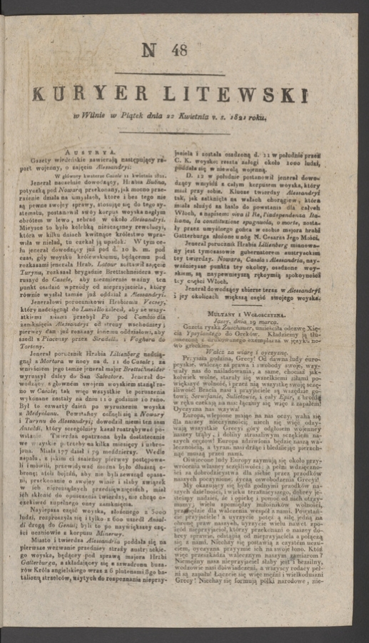 Kuryer Litewski. 1821, numer&nbsp;48