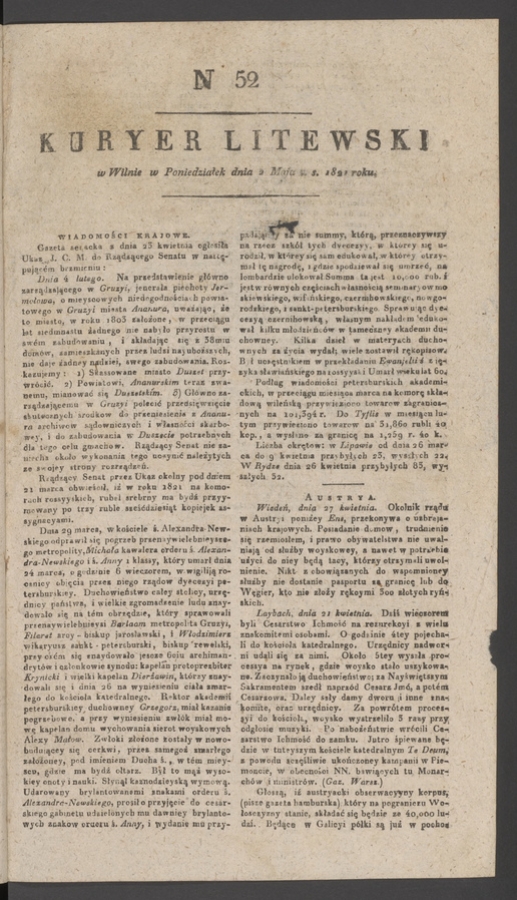 Kuryer Litewski. 1821, numer&nbsp;52