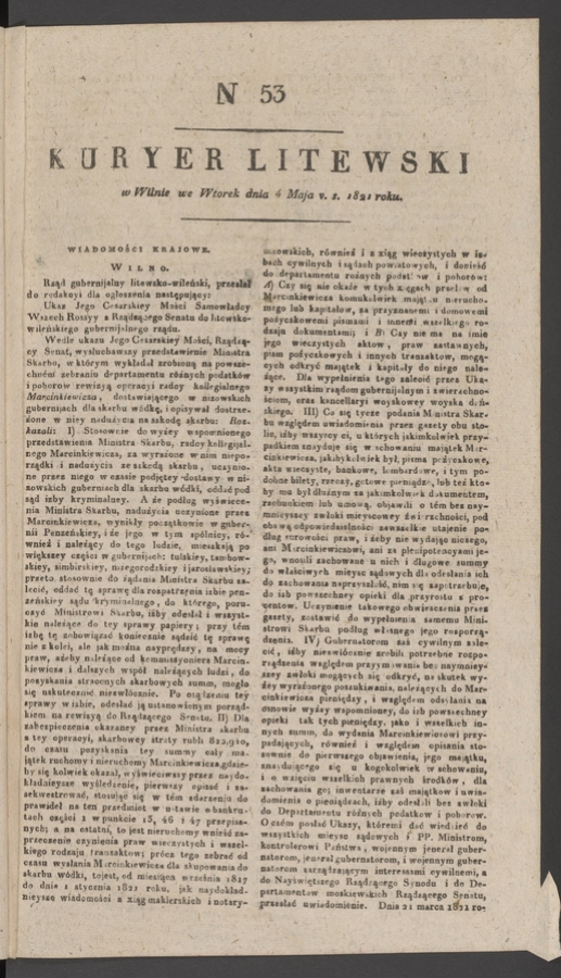Kuryer Litewski. 1821, numer 53