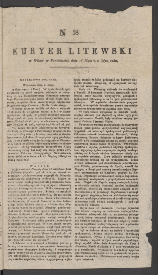 Kuryer Litewski. 1821, numer&nbsp;58